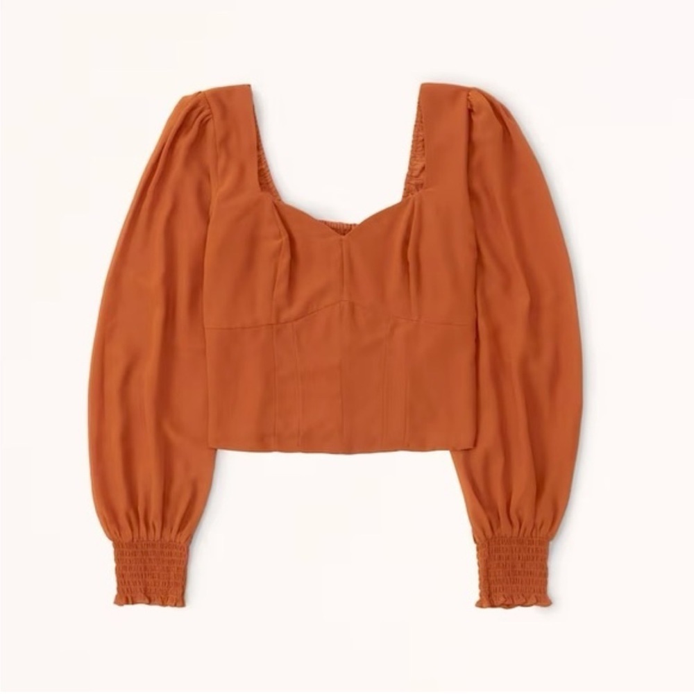 NWT Abercrombie & Fitch long sleeve sweetheart puff sleeve top rust orange